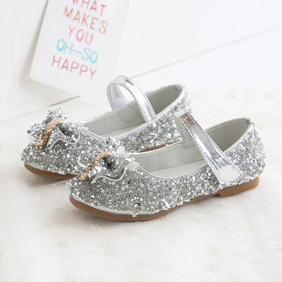 Princešu meiteņu apavi Sweet Kids Glitter ādas apavi Bling sequins ar tauriņu Bērnu kleitas kurpes ballītei kāzu posmam