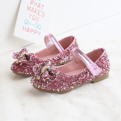 Princešu meiteņu apavi Sweet Kids Glitter ādas apavi Bling sequins ar tauriņu Bērnu kleitas kurpes ballītei kāzu posmam