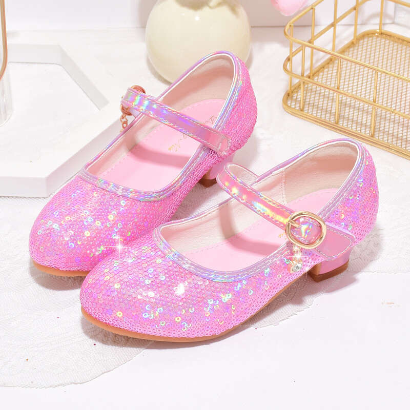 Bőr gyerekcipők tavaszi új lányok magassarkú divatos flitteres előadások tánccipők lány hercegnős cipők