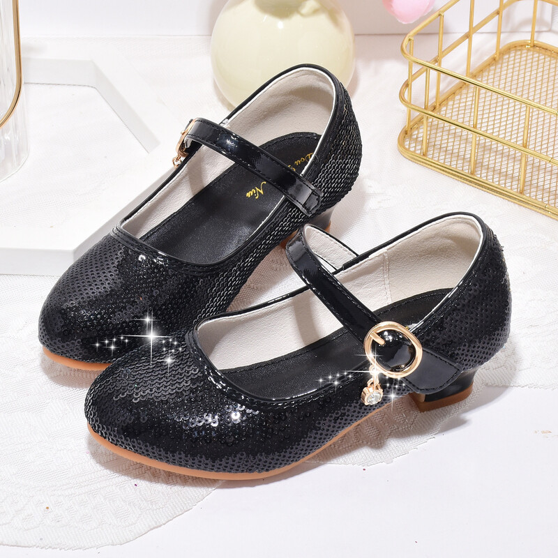 Bőr gyerekcipők tavaszi új lányok magassarkú divatos flitteres előadások tánccipők lány hercegnős cipők