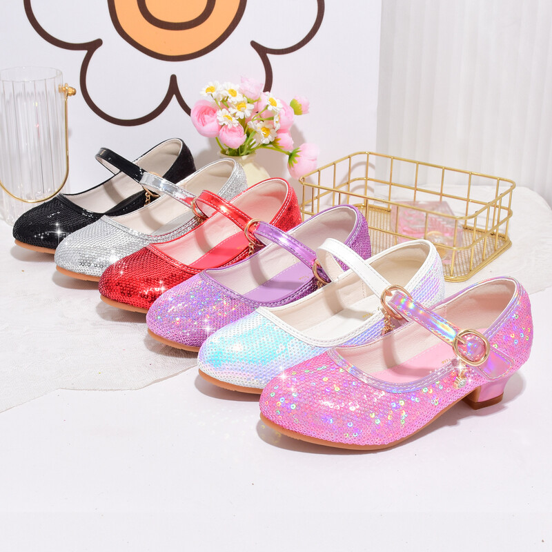 Bőr gyerekcipők tavaszi új lányok magassarkú divatos flitteres előadások tánccipők lány hercegnős cipők