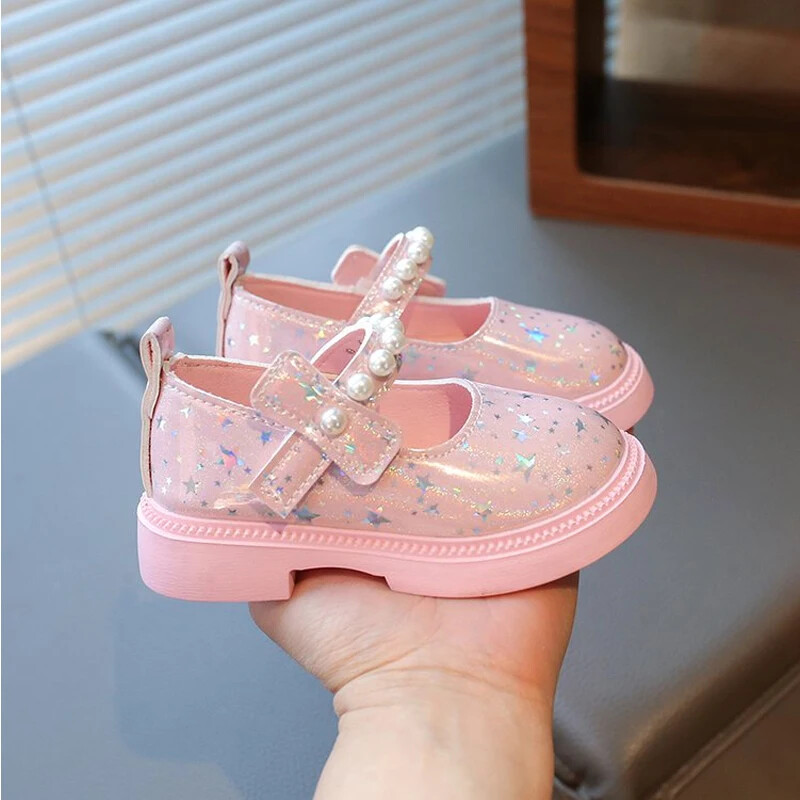 Bling All Over Stars Moodsad nahast kingad lastele Tüdrukutele Pärlitega Must Roosa Valge Kummist Lastele Koolikleit Kingad Uued I01163