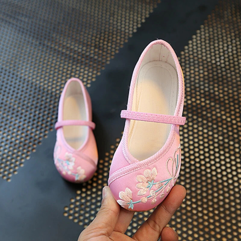 Bērni Mode Meitenes Izšūti Apavi Ķīniešu Etniskā Stils Princeses Deju Kurpes Bērni Cēlonis Senās Hanfu Kurpes Roku darbs Plakanas