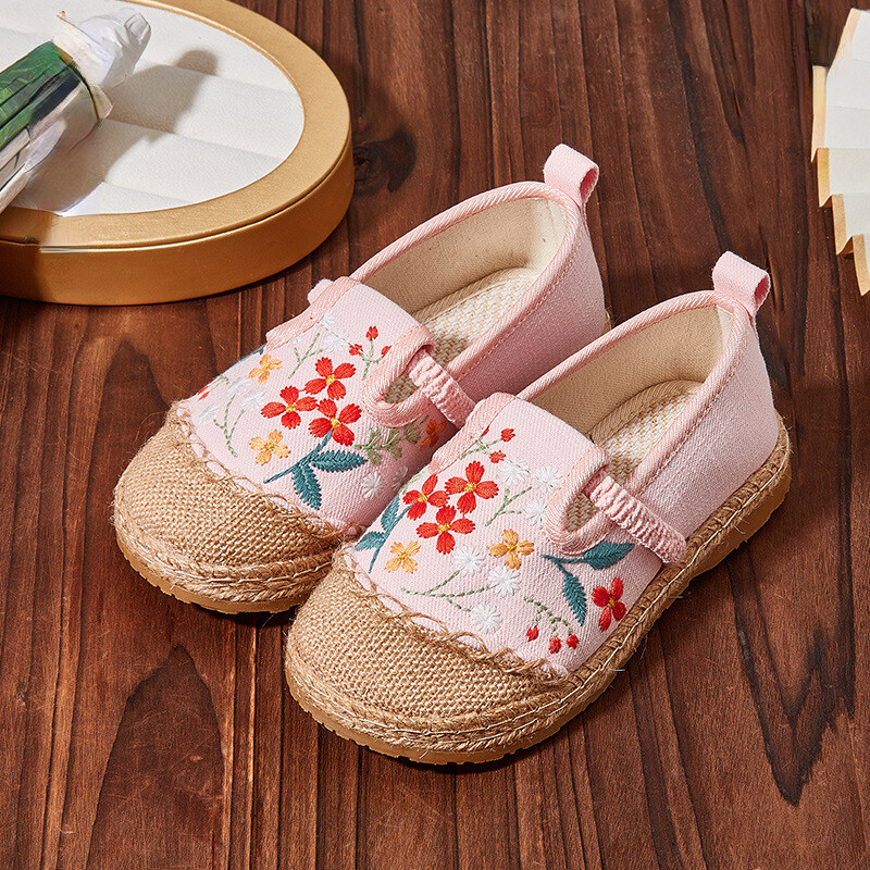 Bērnu dzīvokļi, ar rokām darināti izšuvumi, meitenes princeses kurpes Vintage ķīniešu stila bērniem, cēloņsakarības Hanfu sniegums elpojošs