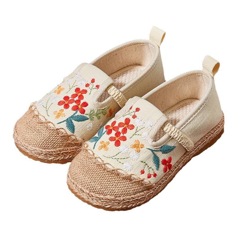 Bērnu dzīvokļi, ar rokām darināti izšuvumi, meitenes princeses kurpes Vintage ķīniešu stila bērniem, cēloņsakarības Hanfu sniegums elpojošs