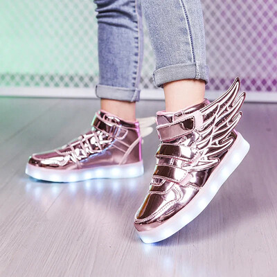 Izmērs 25-37 Bērnu mirdzošas kedas Bērnu gaišas čības ar gaišu zoli, apgaismotas kurpes zēniem, meitenēm, Led čības
