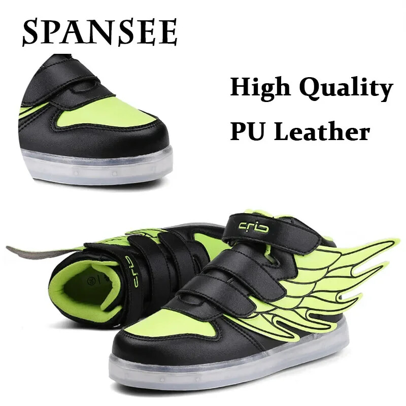 Izmērs 25-37 Bērnu mirdzošas kedas Bērnu gaišas čības ar gaišu zoli, apgaismotas kurpes zēniem, meitenēm, Led čības