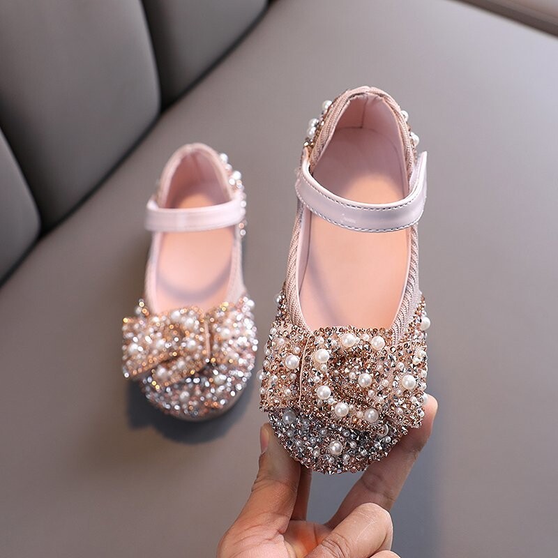 Princess Shoes for Girls Green Pink Party Wedding Luxurious Glitter 21-36 Kids Single Shoe Summer Spring Fashion Girl`s Flats
