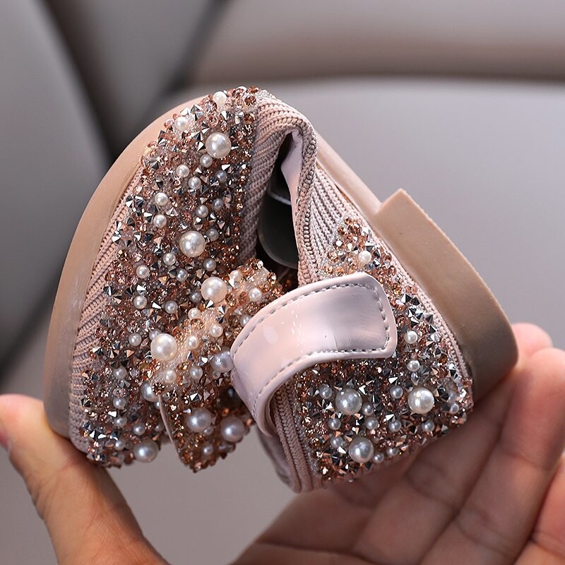 Princess Shoes for Girls Green Pink Party Wedding Luxurious Glitter 21-36 Kids Single Shoe Summer Spring Fashion Girl`s Flats