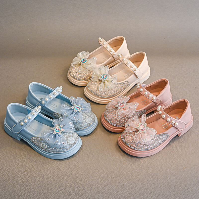Tavaszi őszi lányok bőrcipők divatos flitterek strasszos gyerekeknek hercegnőcipők puha aljú babacipők J75