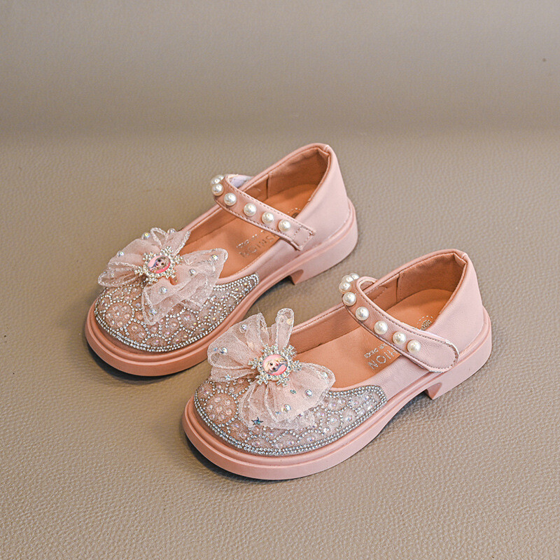 Tavaszi őszi lányok bőrcipők divatos flitterek strasszos gyerekeknek hercegnőcipők puha aljú babacipők J75