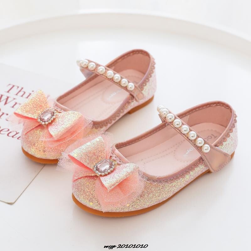 Νέα παιδικά δερμάτινα παπούτσια Rhinestone Bow Princess Girls Party Dance Shoes Baby Student Flats Παιδικά παπούτσια Performance Το καλύτερο δώρο