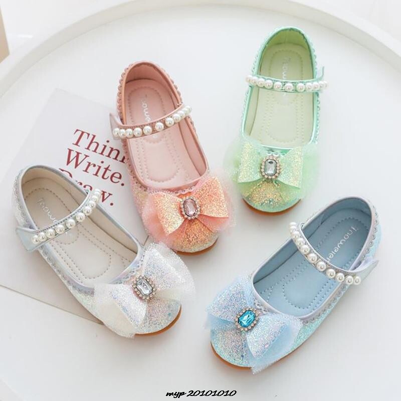 Νέα παιδικά δερμάτινα παπούτσια Rhinestone Bow Princess Girls Party Dance Shoes Baby Student Flats Παιδικά παπούτσια Performance Το καλύτερο δώρο