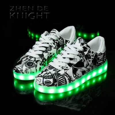 Izmērs 34-41 Bērnu mirdzošas kedas ar Light Shoes Gaismas kedas zēniem Meitenes ar Backlight Kid Luminous Zole