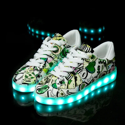 Izmērs 34-41 Bērnu mirdzošas kedas ar Light Shoes Gaismas kedas zēniem Meitenes ar Backlight Kid Luminous Zole