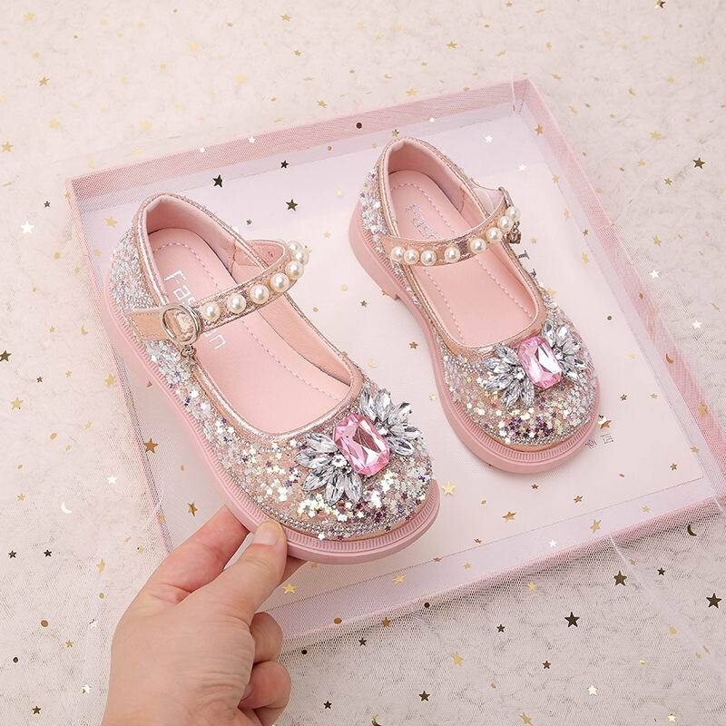 Dječje cipele za plesne nastupe sa sjajnim kristalima Cipele za princeze za djevojčice Neklizajuće Nove modne dječje ravne cipele 2025. Hookloop