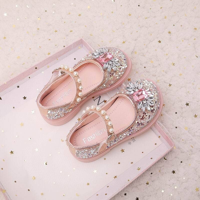 Dječje cipele za plesne nastupe sa sjajnim kristalima Cipele za princeze za djevojčice Neklizajuće Nove modne dječje ravne cipele 2025. Hookloop