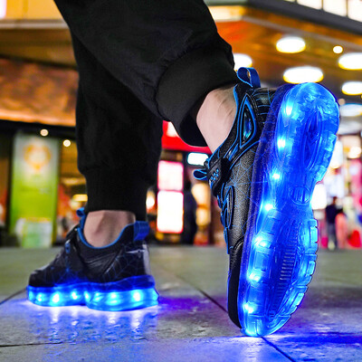 YUNICUS LED gaismas apavi Bērnu apavi Bērnu Flyknit kedas zēniem USB uzlādes gaismas apavi