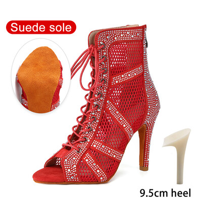 SWDZM Sieviešu deju zābaki Spīdīgi Latīņamerikas džeza deju apavi Pilnīgi Rhinestone Deju zābaki Pielāgojami papēži Sieviešu dāmu deju apavi