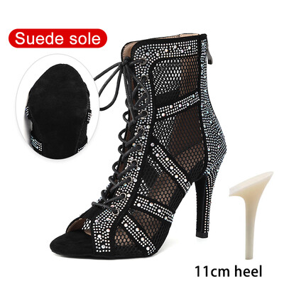 SWDZM Sieviešu deju zābaki Spīdīgi Latīņamerikas džeza deju apavi Pilnīgi Rhinestone Deju zābaki Pielāgojami papēži Sieviešu dāmu deju apavi