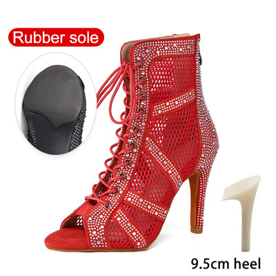 SWDZM Sieviešu deju zābaki Spīdīgi Latīņamerikas džeza deju apavi Pilnīgi Rhinestone Deju zābaki Pielāgojami papēži Sieviešu dāmu deju apavi