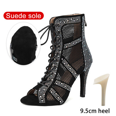 SWDZM Sieviešu deju zābaki Spīdīgi Latīņamerikas džeza deju apavi Pilnīgi Rhinestone Deju zābaki Pielāgojami papēži Sieviešu dāmu deju apavi