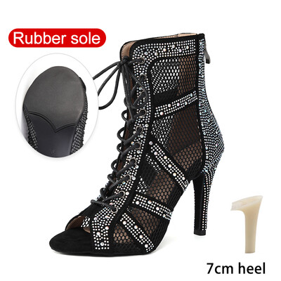 SWDZM Sieviešu deju zābaki Spīdīgi Latīņamerikas džeza deju apavi Pilnīgi Rhinestone Deju zābaki Pielāgojami papēži Sieviešu dāmu deju apavi