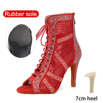 SWDZM Sieviešu deju zābaki Spīdīgi Latīņamerikas džeza deju apavi Pilnīgi Rhinestone Deju zābaki Pielāgojami papēži Sieviešu dāmu deju apavi