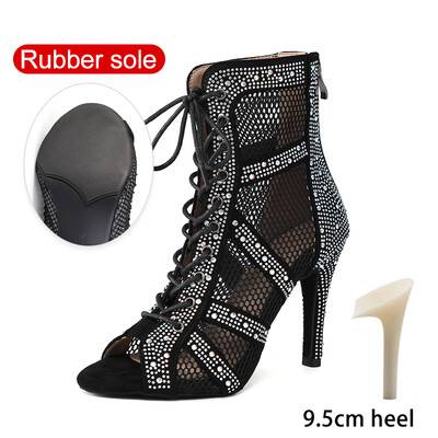 SWDZM Sieviešu deju zābaki Spīdīgi Latīņamerikas džeza deju apavi Pilnīgi Rhinestone Deju zābaki Pielāgojami papēži Sieviešu dāmu deju apavi