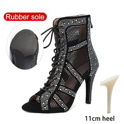 SWDZM Sieviešu deju zābaki Spīdīgi Latīņamerikas džeza deju apavi Pilnīgi Rhinestone Deju zābaki Pielāgojami papēži Sieviešu dāmu deju apavi