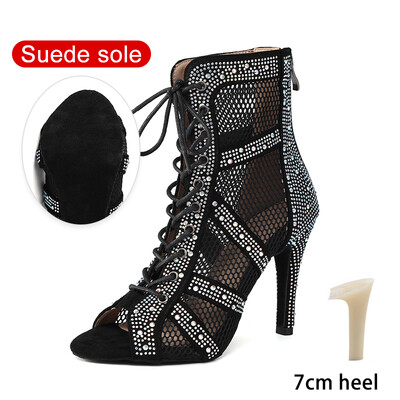 SWDZM Sieviešu deju zābaki Spīdīgi Latīņamerikas džeza deju apavi Pilnīgi Rhinestone Deju zābaki Pielāgojami papēži Sieviešu dāmu deju apavi