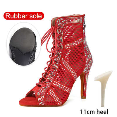 SWDZM Sieviešu deju zābaki Spīdīgi Latīņamerikas džeza deju apavi Pilnīgi Rhinestone Deju zābaki Pielāgojami papēži Sieviešu dāmu deju apavi