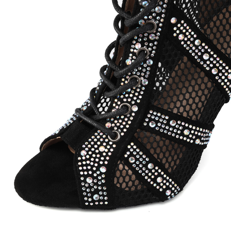 SWDZM Sieviešu deju zābaki Spīdīgi Latīņamerikas džeza deju apavi Pilnīgi Rhinestone Deju zābaki Pielāgojami papēži Sieviešu dāmu deju apavi