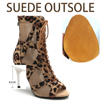 Sieviešu leoparda augstpapēžu zābaciņi Latīņamerikas zābaki dejošanai brīvā dabā Seksīgi stilettos lielizmēra zābaciņi