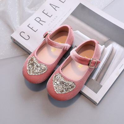 Unishuni princese ballītes kleita kurpes meiteņu baleta deju apavi bērniem samtaina Mary Janes ar spīdīgu sirds dizainu melna rozā sarkana