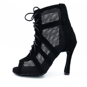 Προσαρμοσμένο λογότυπο Παραγγελία Ομάδας Μαύρα Κόκκινα Μποτάκια χορού Latin Μποτάκια Salsa Ballroom Γυναικεία παπούτσια χορού 33-44 μεγέθη 6cm έως 10cm Τακούνια