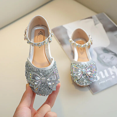 Jaunas bērnu princešu apavi meitenēm Bowtie Glitter Bērnu deju apavi Bling Bling Party Ikdienas mazuļu meiteņu sandales