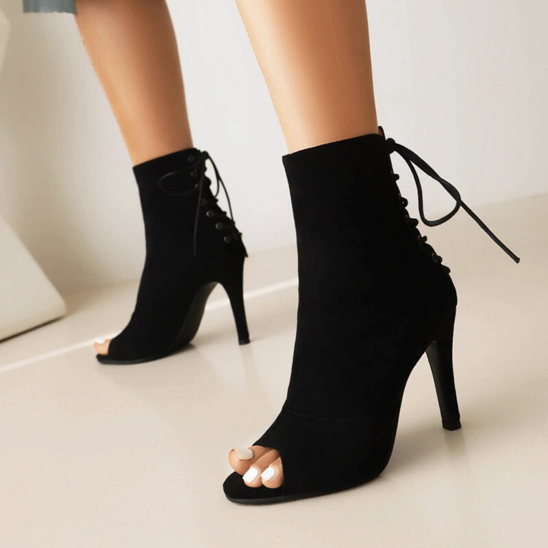 2023 Νέα μόδα γυναικεία μαύρα ψηλοτάκουνα γυναικεία παπούτσια Αίθουσα χορού Suede σόλα Προσαρμόσιμα σέξι μποτάκια στιλέτο