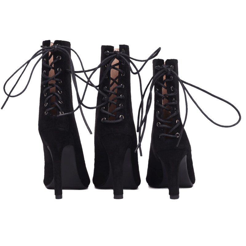 2023 Νέα μόδα γυναικεία μαύρα ψηλοτάκουνα γυναικεία παπούτσια Αίθουσα χορού Suede σόλα Προσαρμόσιμα σέξι μποτάκια στιλέτο