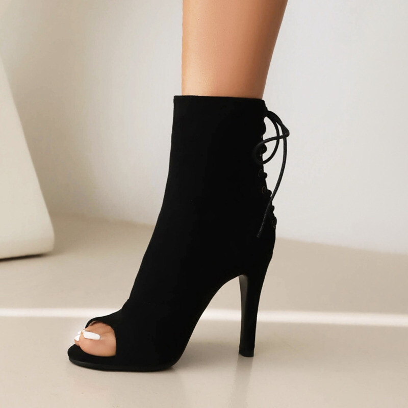 2023 Νέα μόδα γυναικεία μαύρα ψηλοτάκουνα γυναικεία παπούτσια Αίθουσα χορού Suede σόλα Προσαρμόσιμα σέξι μποτάκια στιλέτο