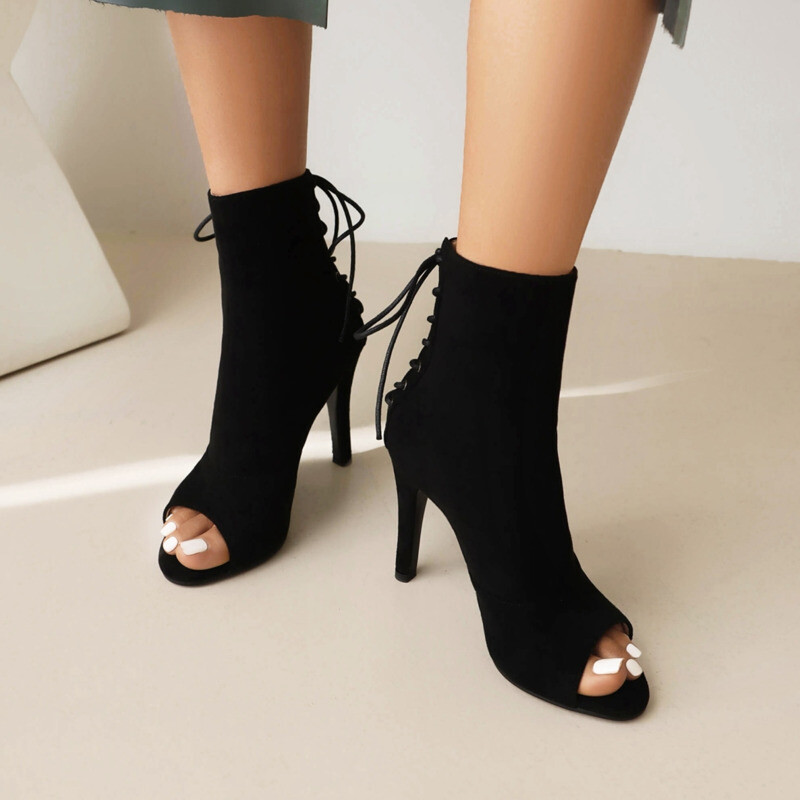 2023 Νέα μόδα γυναικεία μαύρα ψηλοτάκουνα γυναικεία παπούτσια Αίθουσα χορού Suede σόλα Προσαρμόσιμα σέξι μποτάκια στιλέτο