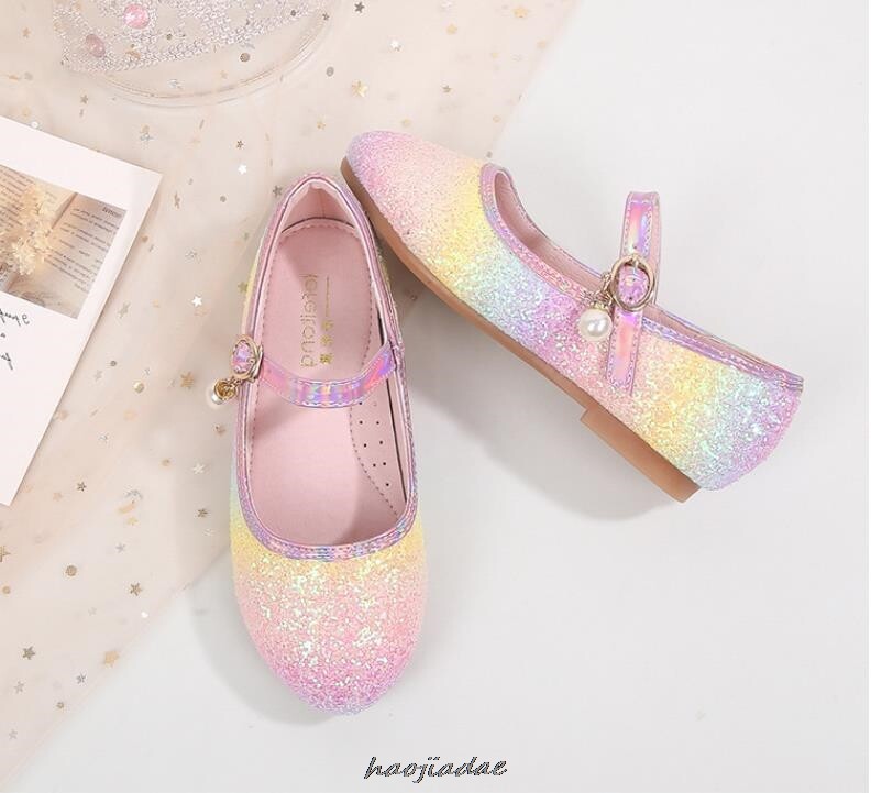 Frozen Elsa Princess Kurpes meiteņu rudens un ziemas dzirkstošie kristāla apavi Varavīksnes krāsas bērnu apavi sieviešu apavi ar mīkstu zoli