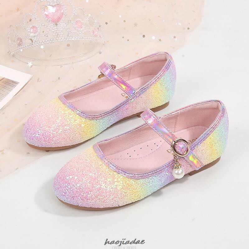 Frozen Elsa Princess Kurpes meiteņu rudens un ziemas dzirkstošie kristāla apavi Varavīksnes krāsas bērnu apavi sieviešu apavi ar mīkstu zoli