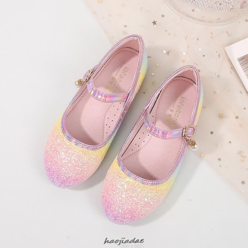 Frozen Elsa Princess Kurpes meiteņu rudens un ziemas dzirkstošie kristāla apavi Varavīksnes krāsas bērnu apavi sieviešu apavi ar mīkstu zoli