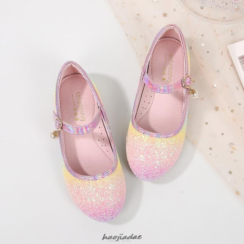 Frozen Elsa Princess Kurpes meiteņu rudens un ziemas dzirkstošie kristāla apavi Varavīksnes krāsas bērnu apavi sieviešu apavi ar mīkstu zoli