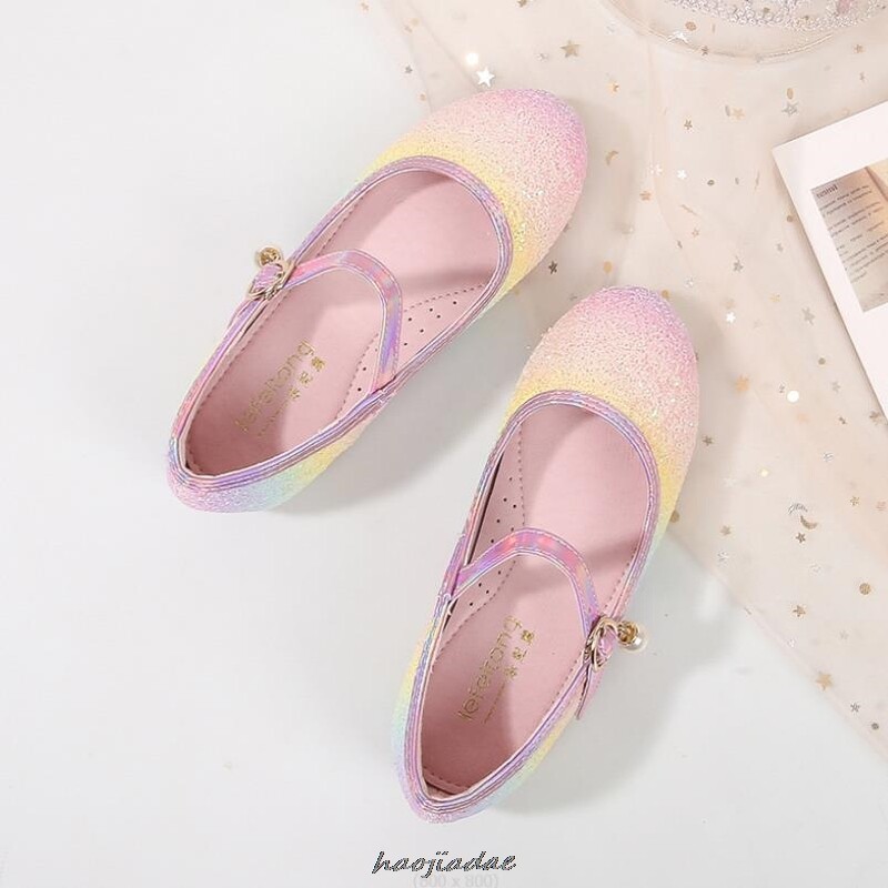 Frozen Elsa Princess Kurpes meiteņu rudens un ziemas dzirkstošie kristāla apavi Varavīksnes krāsas bērnu apavi sieviešu apavi ar mīkstu zoli