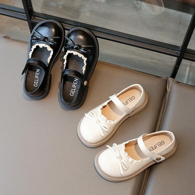 Koreai stílusú kislányok lapos cipők Lolita stílusú gyerekeknek bőrcipő divat kauzális gyerek hercegnős csokornyakkendő cipők horoghurok