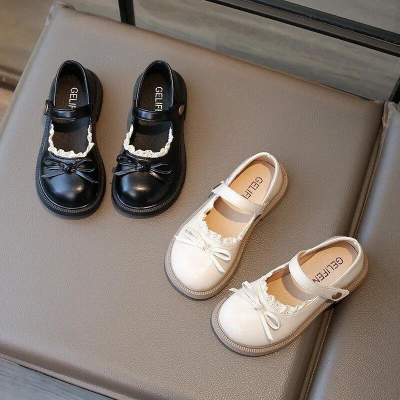 Koreai stílusú kislányok lapos cipők Lolita stílusú gyerekeknek bőrcipő divat kauzális gyerek hercegnős csokornyakkendő cipők horoghurok