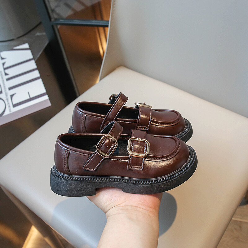 Δερμάτινα παπούτσια για κορίτσια για πάρτι γάμου με στρογγυλά δάχτυλα Παιδικά Loafers με αγκράφα Μαλακά παιδικά παπούτσια μοντέρνας απόδοσης αντιολισθητικά