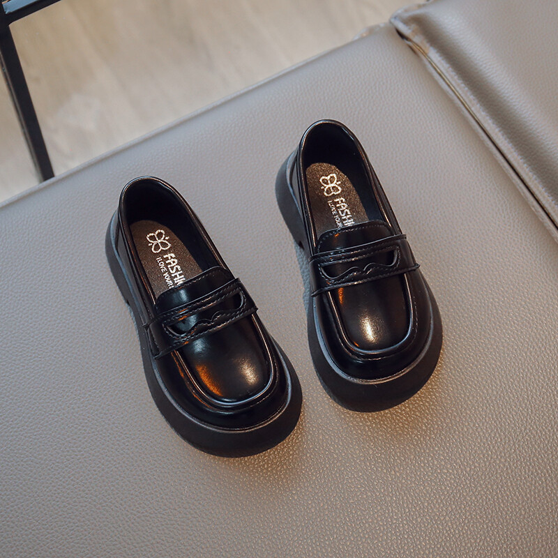 Meiteņu ādas apavi ballītēm kāzām, vienkārši, vienkrāsaini, melni, bērnu apavi, Apvienotās Karalistes formas skolas apavi, 2023. gada četru sezonu